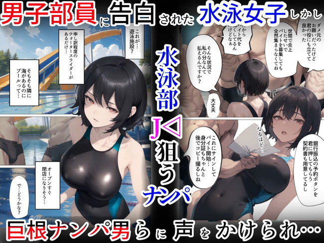 【AIエロ漫画】ピタピタの競泳水着姿で精液プールのモニターを引き受けてしまったヒロインがデカチンの魅力に取りつかれ輪〇されまくって精液プールが子宮を汚染していく… 02