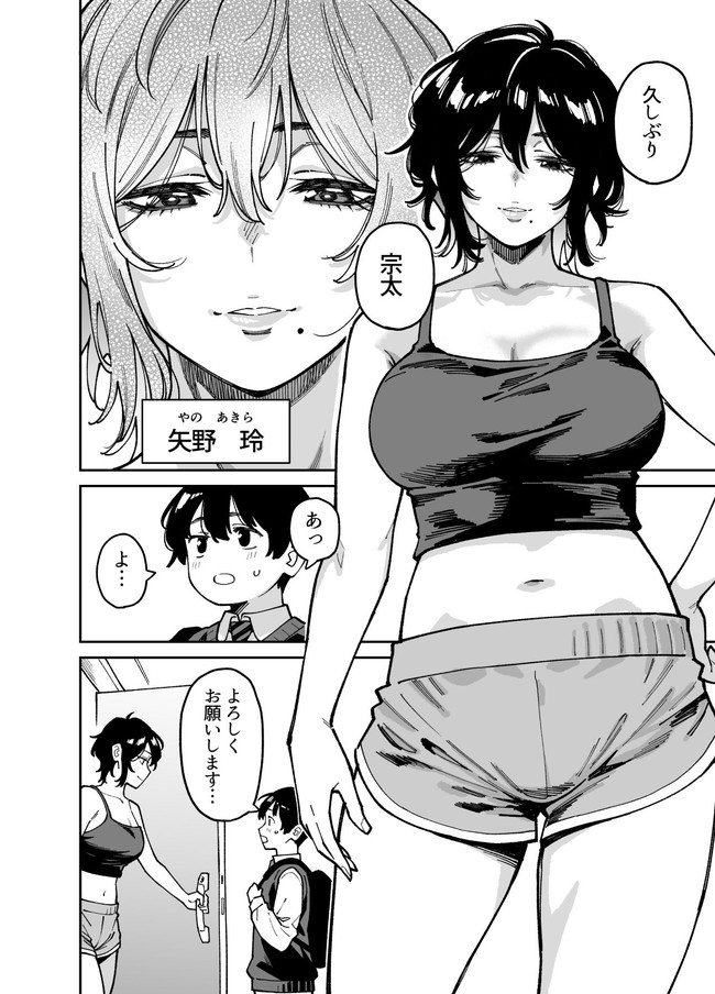 【エロ漫画】いとこの巨乳の姉ちゃんの家に一週間居候した主人公は姉ちゃんのエッチな身体に我慢できず胸を揉んでしまう… 02