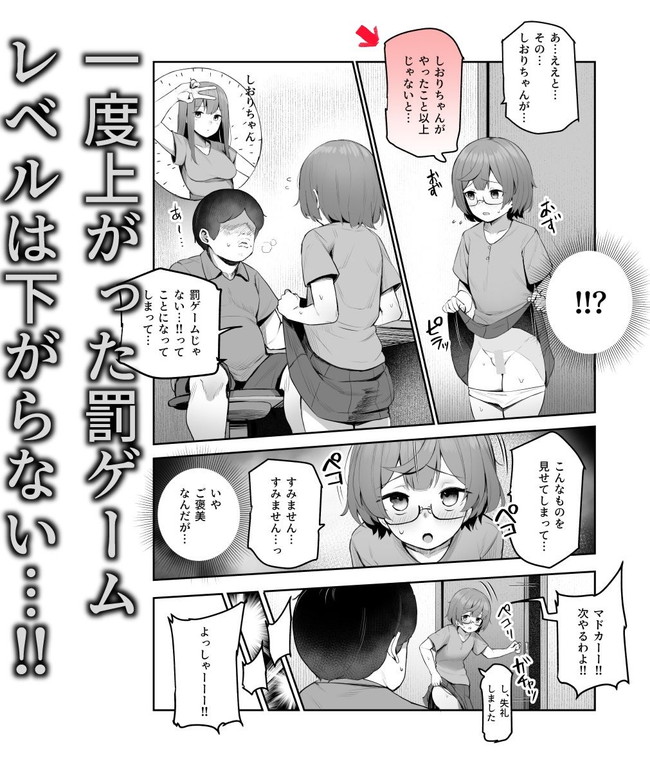 【エロ漫画】妹と友達が主人公にパンツ見せたり身体を触らせたりする罰ゲーム初めてどんどん罰ゲームのレベルが上がるたびエロ度も上がる。 08